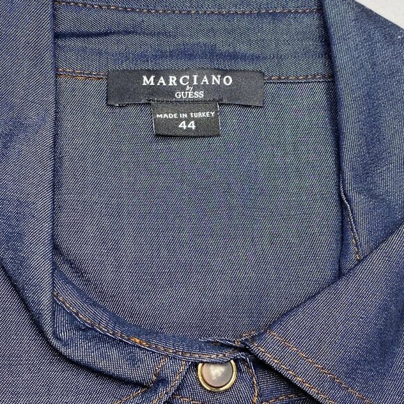 NEW MARCIANO Carla Safari Denim Midi Dress Blue Size L / US 8 | Button Front - Picture 4 of 8